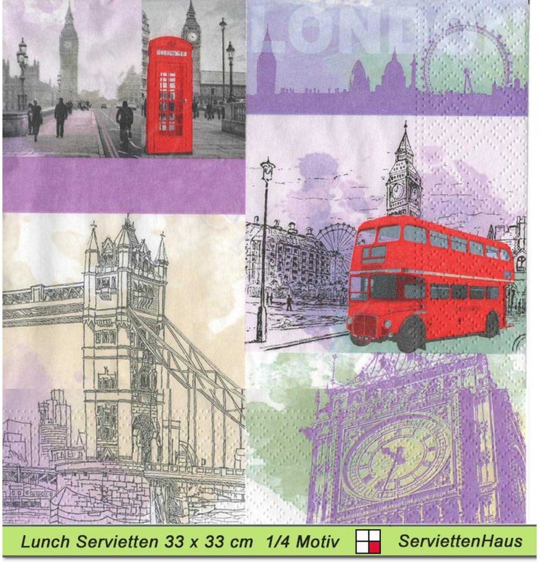 England Kleine Bilder aus London - 1 Paket mit 20 Servietten